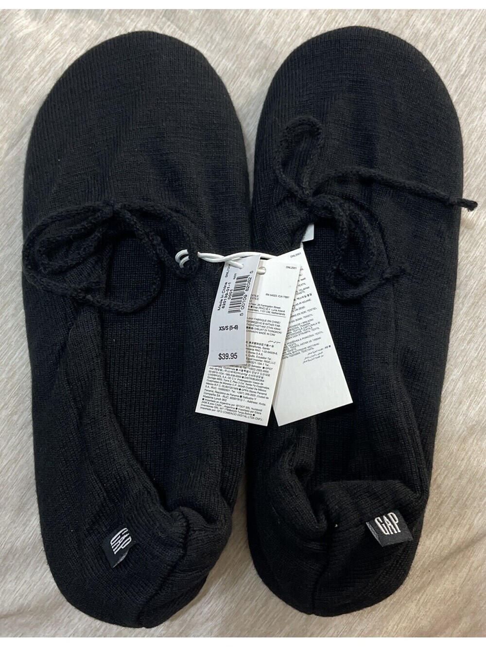 Gap Womens 5/6 XS-Sm Black Drawstring Adjustable Slipper House Shoes NWT! A6497